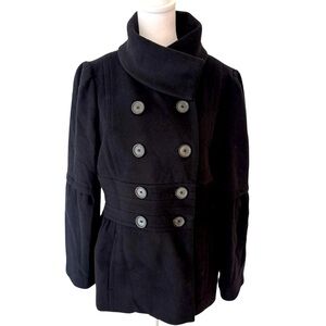 Loft Petite Black Double-Breasted Pea Coat Coat Size 12 Wool Blend
